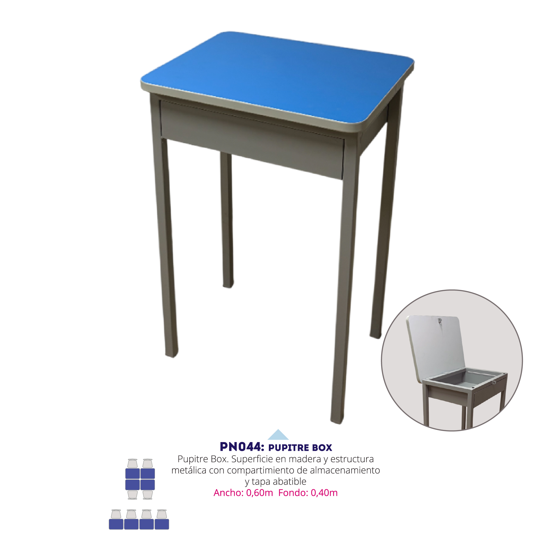 Pupitre Box con tapa abatible — pupitres para instituciones educativas en Colombia (vista 3)